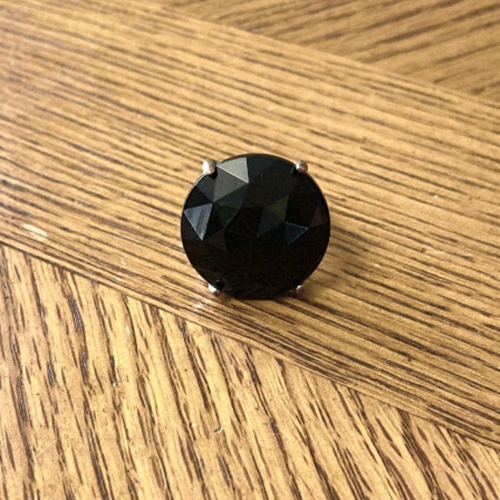 Silver tone ring Black stone size 7.5